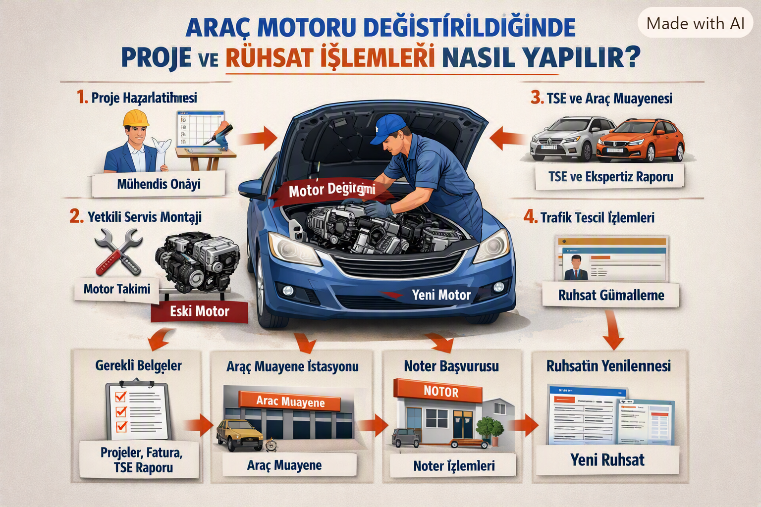Araç Motoru Değiştirildiğinde Proje ve Ruhsat İşlemleri Nasıl Yapılır?